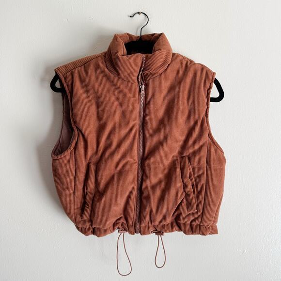 Thread & Supply Corded Corduroy Cropped Puffer Vest Size Small Pumpkin Patch - Picture 1 of 6